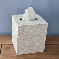 Ivory Medallion Tissue Box Cover - Decorative embossed square tissue holder