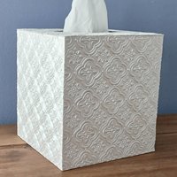 Ivory Medallion Tissue Box Cover - Decorative embossed square tissue holder