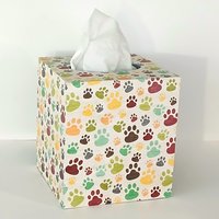 Paw Print Tissue Box Cover - Decoupage multi color paws tissue holder