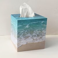 Beach Water Tissue Box Cover - Decoupage Square Tissue Holder 