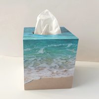 Beach Water Tissue Box Cover - Decoupage Square Tissue Holder 