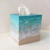 Beach Water Tissue Box Cover - Decoupage Square Tissue Holder 