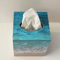 Beach Water Tissue Box Cover - Decoupage Square Tissue Holder 