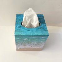 Beach Water Tissue Box Cover - Decoupage Square Tissue Holder 