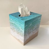 Beach Water Tissue Box Cover - Decoupage Square Tissue Holder 