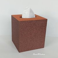 Fall Glitter Tissue Box Cover - Sparkling fine glitter tissue holder in orange with brown or copper, Autumn decor