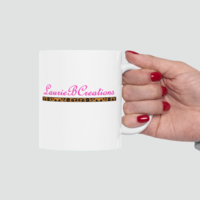 LaurieBCreations Ceramic Mug  - 11 oz. white with pink and animal print 