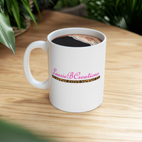 LaurieBCreations Ceramic Mug  - 11 oz. white with pink and animal print 