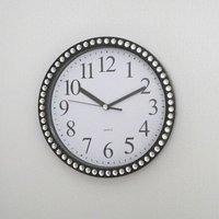 Bling Wall Clock - Decorative Round Black and White Clock w/ Sparkling Clear Rhinestones - 9"