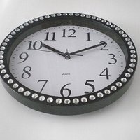 Bling Wall Clock - Decorative Round Black and White Clock w/ Sparkling Clear Rhinestones - 9"