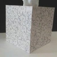 White & Silver Swirl Tissue Box Cover-White w/Sparkling Silver Glitter Swirls,Square Tissue Holder