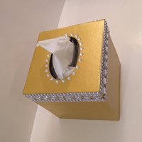 Bling Tissue Box Cover-Handpainted Metallic Silver or Variety of Colors-w/Clear Rhinestones and Silver Diamond Wrap