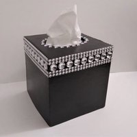 Bling Tissue Box Cover-Handpainted Metallic Silver or Variety of Colors-w/Clear Rhinestones and Silver Diamond Wrap