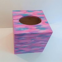 Abstract Tissue Box Cover - Original Handpainted in Shades of Pink,Purple,Teal,One Of A Kind Square Tissue Holder