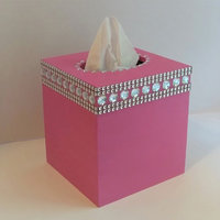 Bling Tissue Box Cover-Handpainted Metallic Silver or Variety of Colors-w/Clear Rhinestones and Silver Diamond Wrap