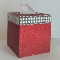 Glitter & Bling Tissue Box Cover-Fine Glitter w/Crystal Glass Rhinestone Trim and Diamond Wrap Bling- Home, Bath, Wedding, Christmas, Gift