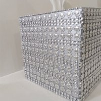 Bling Jeweled Flower & Diamond Wrap Tissue Box Cover-Handpainted w/Sparkling Silver Circle Flower Shaped Diamond Wrap