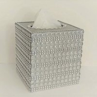 Bling Jeweled Flower & Diamond Wrap Tissue Box Cover-Handpainted w/Sparkling Silver Circle Flower Shaped Diamond Wrap