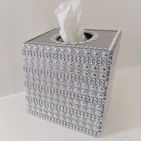 Bling Jeweled Flower & Diamond Wrap Tissue Box Cover-Handpainted w/Sparkling Silver Circle Flower Shaped Diamond Wrap