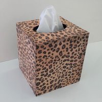 Leopard Tissue Box Cover - Decoupage Wood Tissue Holder in Decorative Animal Print 