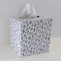 Musical Notes Tissue Box Cover - Black and White Decoupage Square Wood Tissue Holder