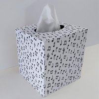 Musical Notes Tissue Box Cover - Black and White Decoupage Square Wood Tissue Holder