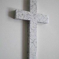 Silver Swirl Cross - White Wall Cross w/ Sparkling Silver Glitter Swirls - 9.5" or 12"