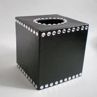 Bling Tissue Box Cover-Decorative Handpainted in Black or a Variety of Colors w/Sparkling Clear Rhinestones,Square Tissue Box