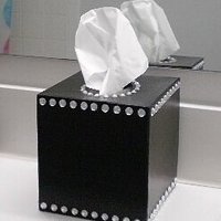 Bling Tissue Box Cover-Decorative Handpainted in Black or a Variety of Colors w/Sparkling Clear Rhinestones,Square Tissue Box