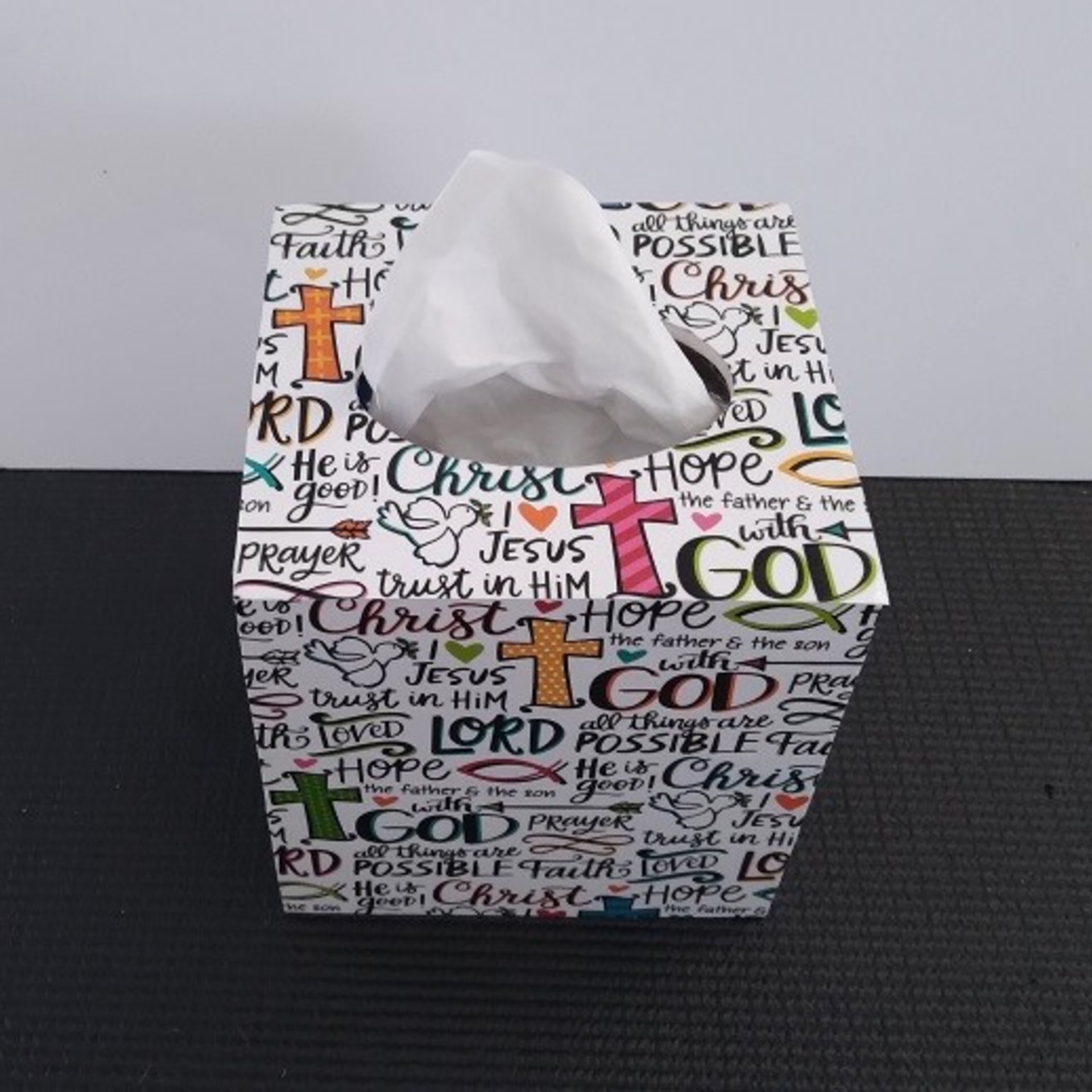 Inspirational Tissue Box Cover - Words of Faith and Scripture Tissue Holder
