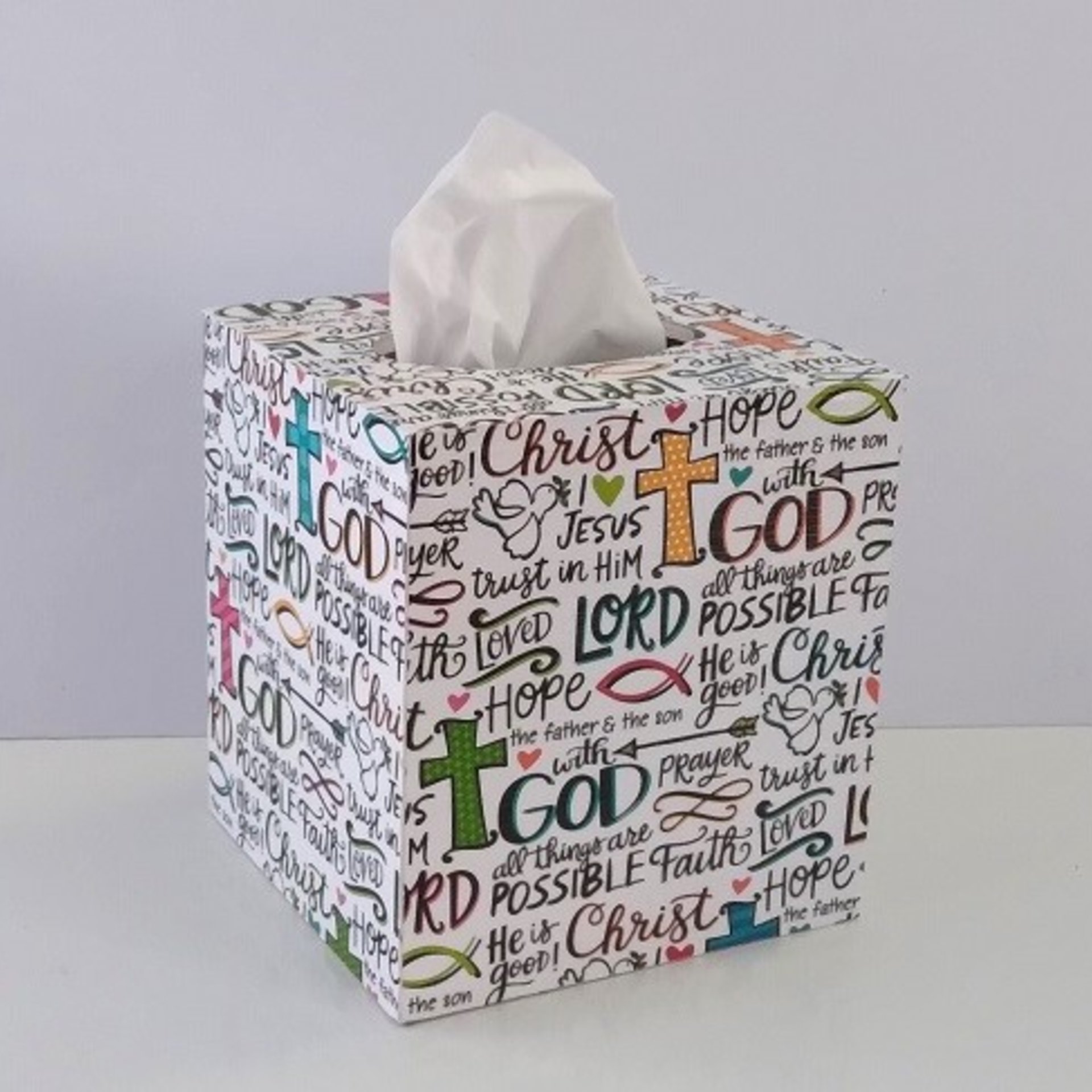 Inspirational Tissue Box Cover - Words of Faith and Scripture Tissue Holder
