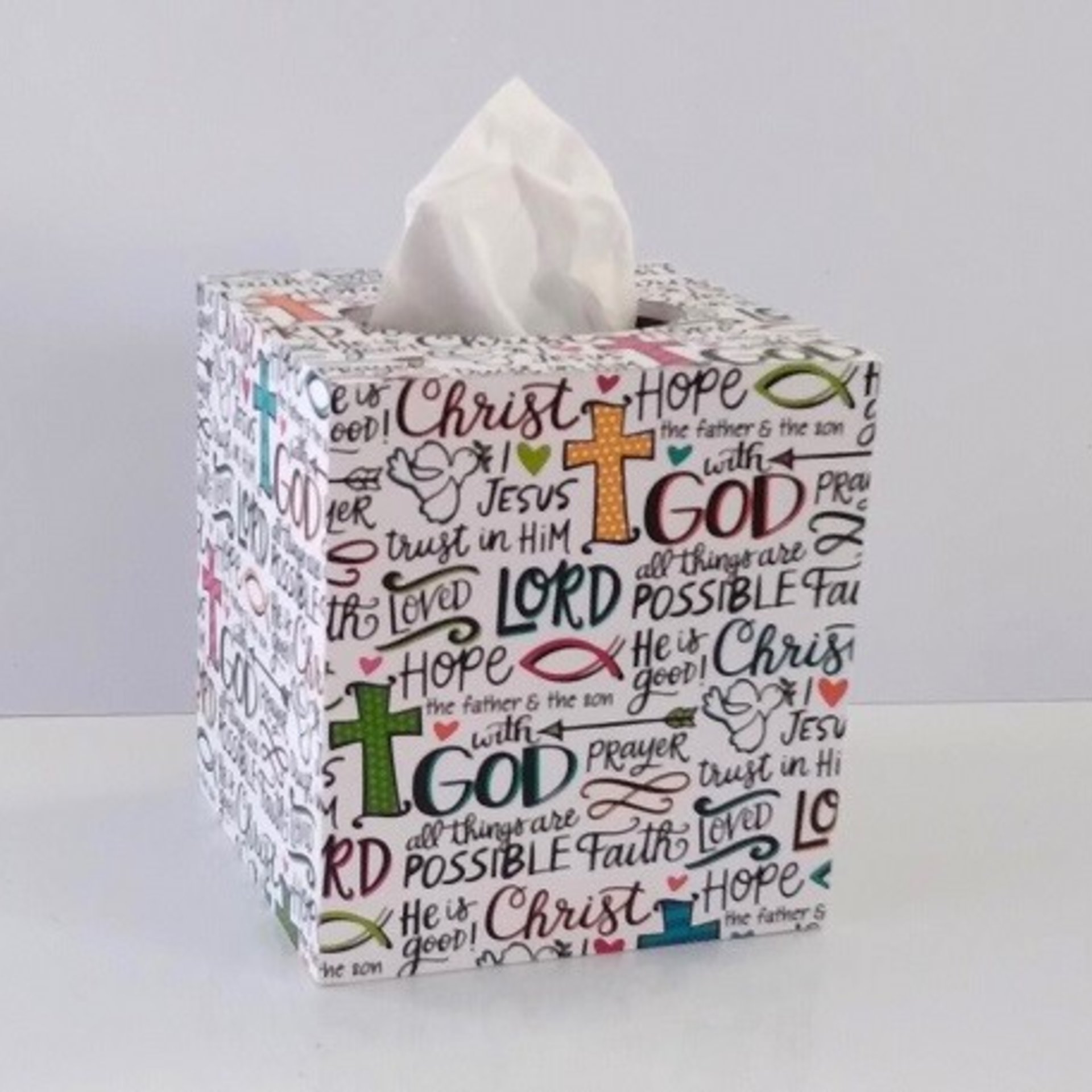 Inspirational Tissue Box Cover - Words of Faith and Scripture Tissue Holder