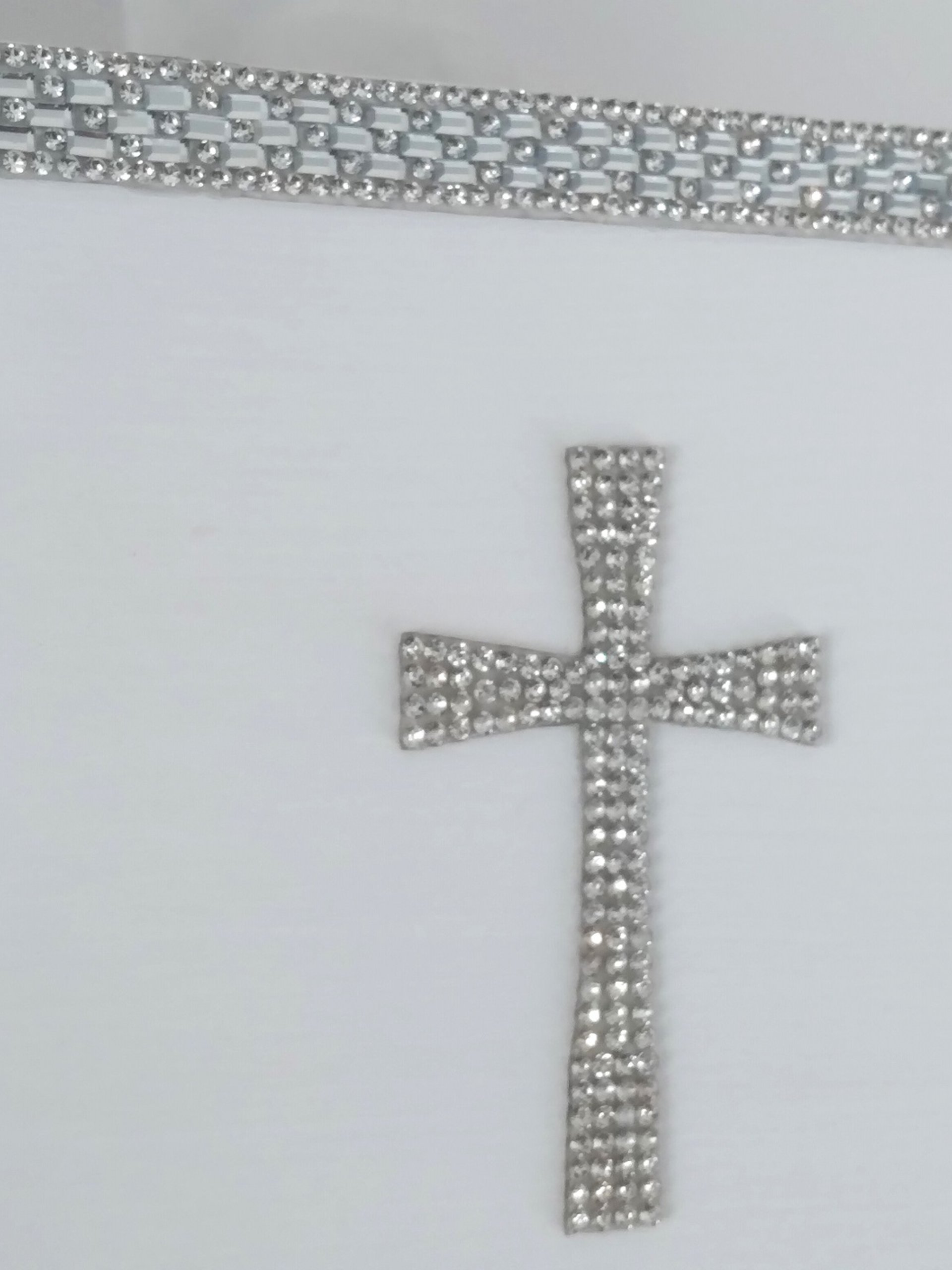 Bling Cross Tissue Box Cover - Handpainted with crystal rhinestone cross and crystal glass trim