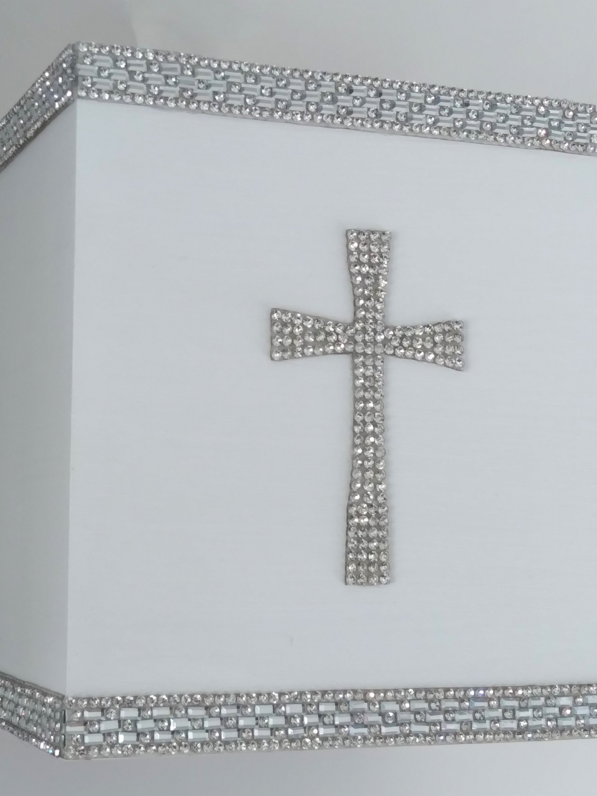 Bling Cross Tissue Box Cover - Handpainted with crystal rhinestone cross and crystal glass trim