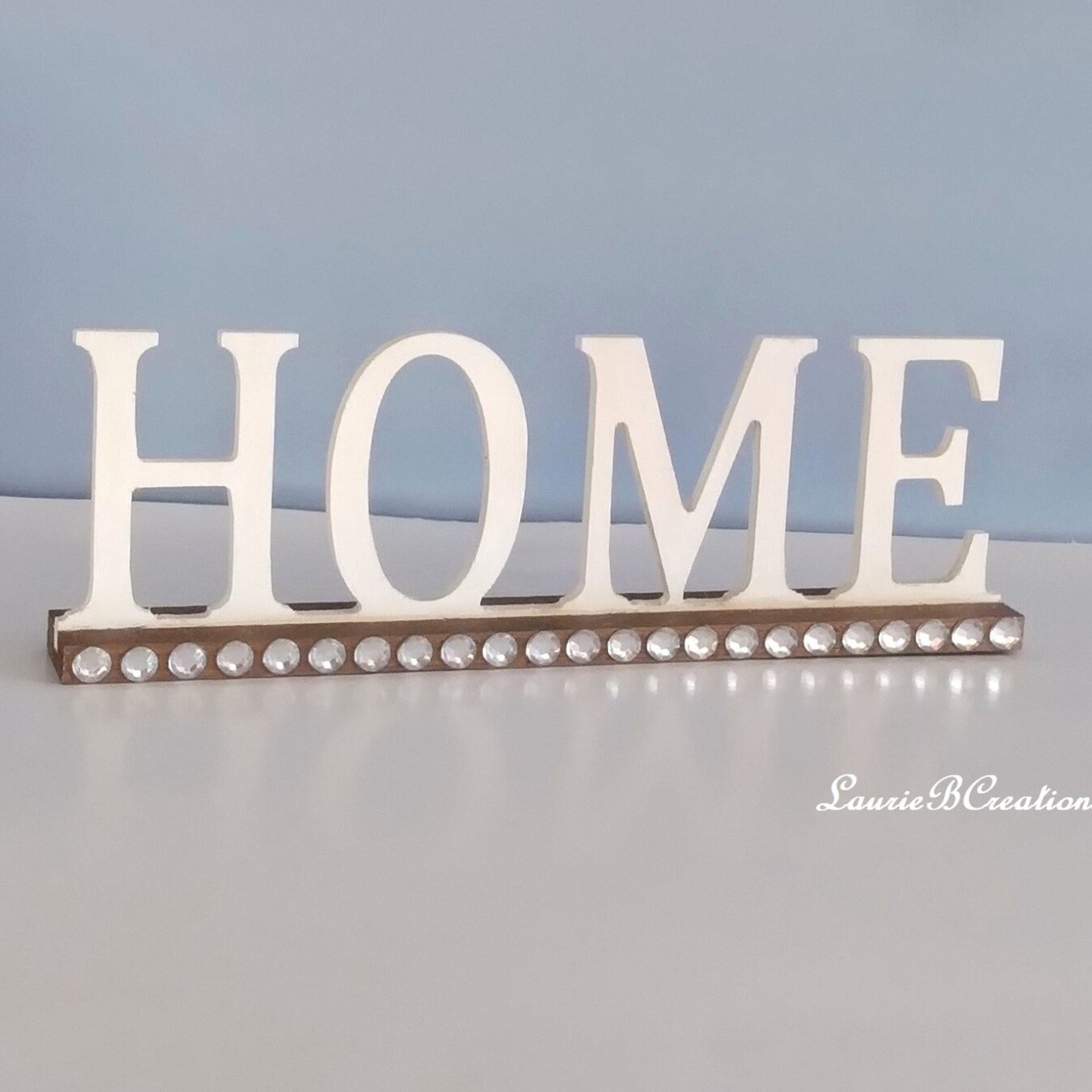 Bling Home Sign Decor - Handpainted white and brown with clear rhinestones for tabletop-ready to ship sale 