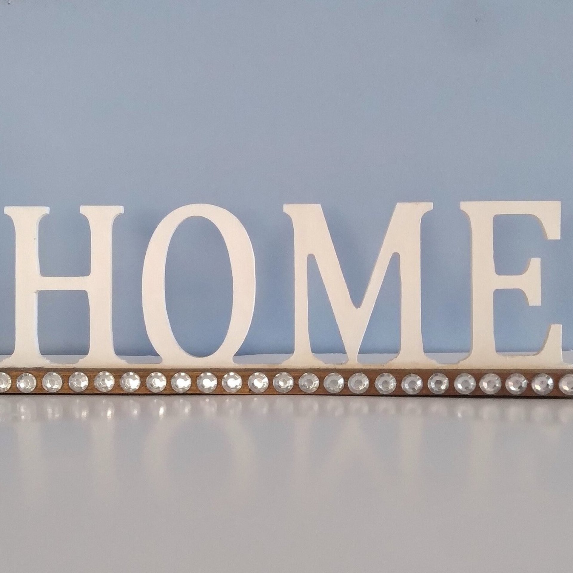 Bling Home Sign Decor - Handpainted white and brown with clear rhinestones for tabletop-ready to ship sale 