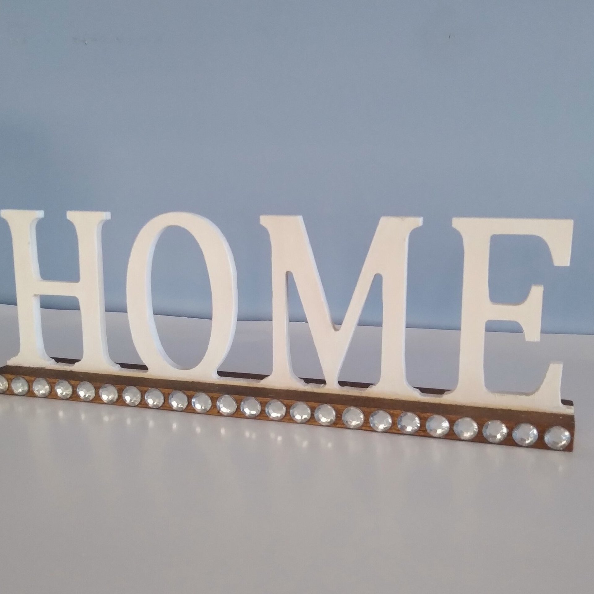 Bling Home Sign Decor - Handpainted white and brown with clear rhinestones for tabletop-ready to ship sale 