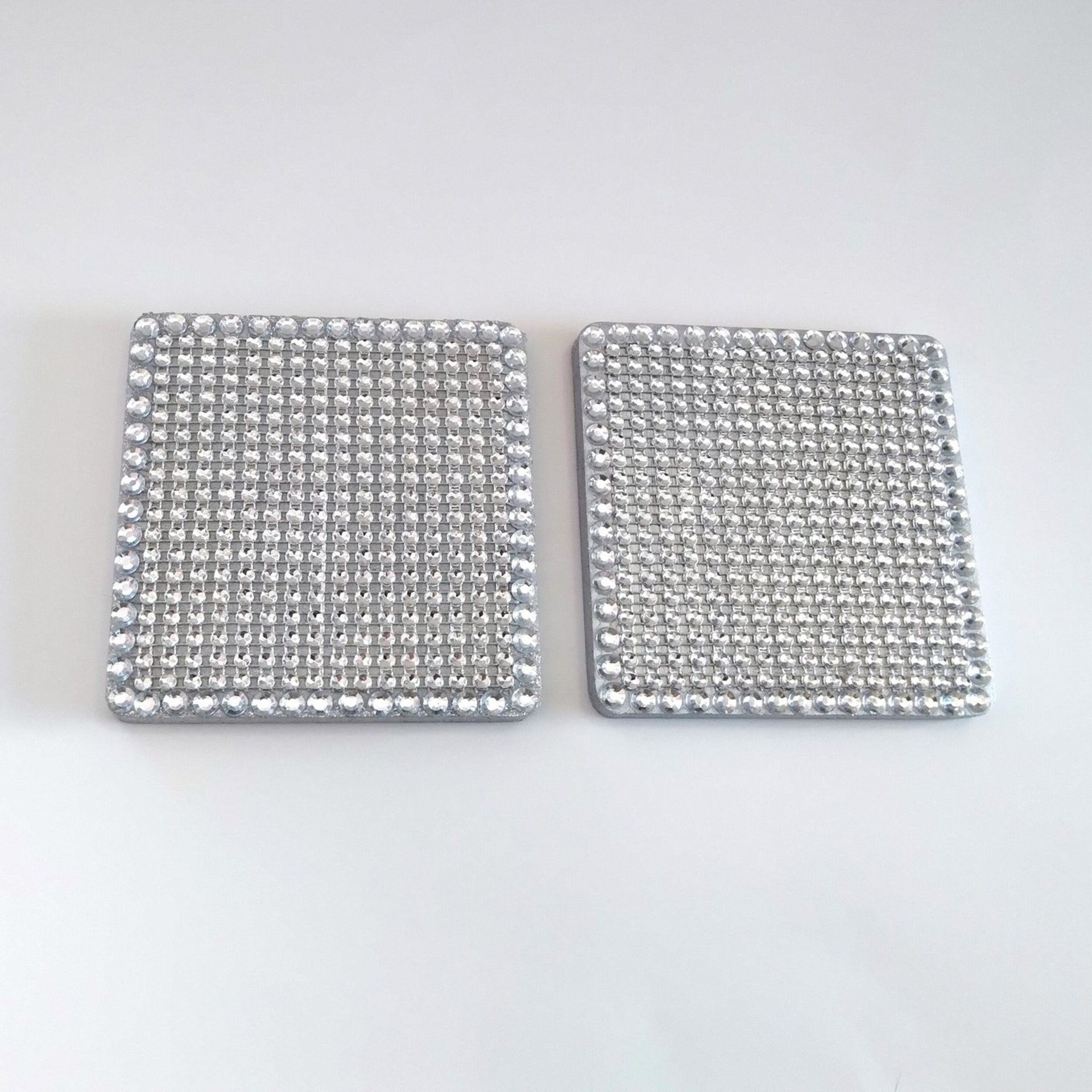 Bling Diamond Wrap Coaster Set - Sparkling silver drink coasters w/clear rhinestones - Set of 2 