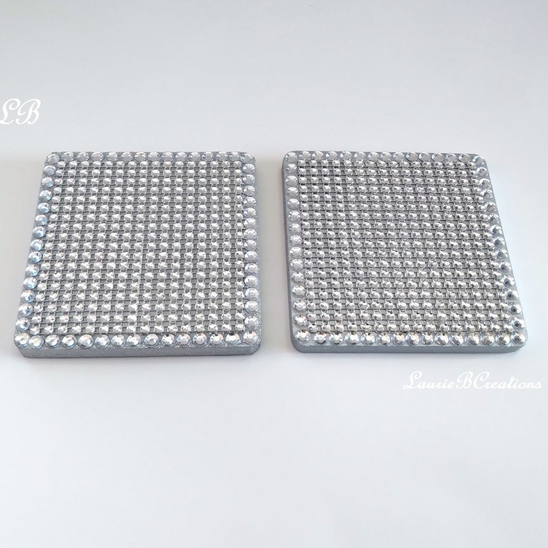 Bling Diamond Wrap Coaster Set - Sparkling silver drink coasters w/clear rhinestones - Set of 2 