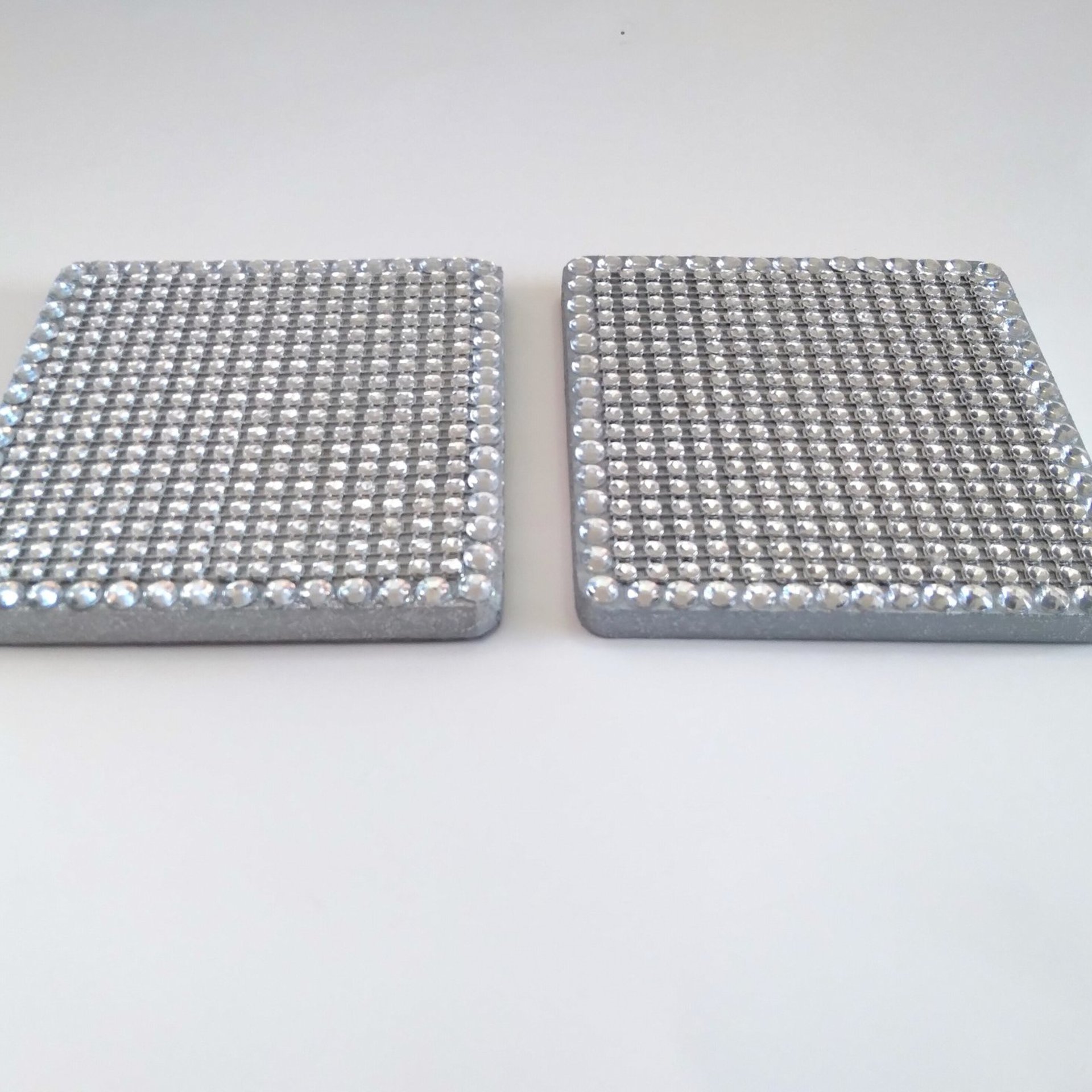 Bling Diamond Wrap Coaster Set - Sparkling silver drink coasters w/clear rhinestones - Set of 2 