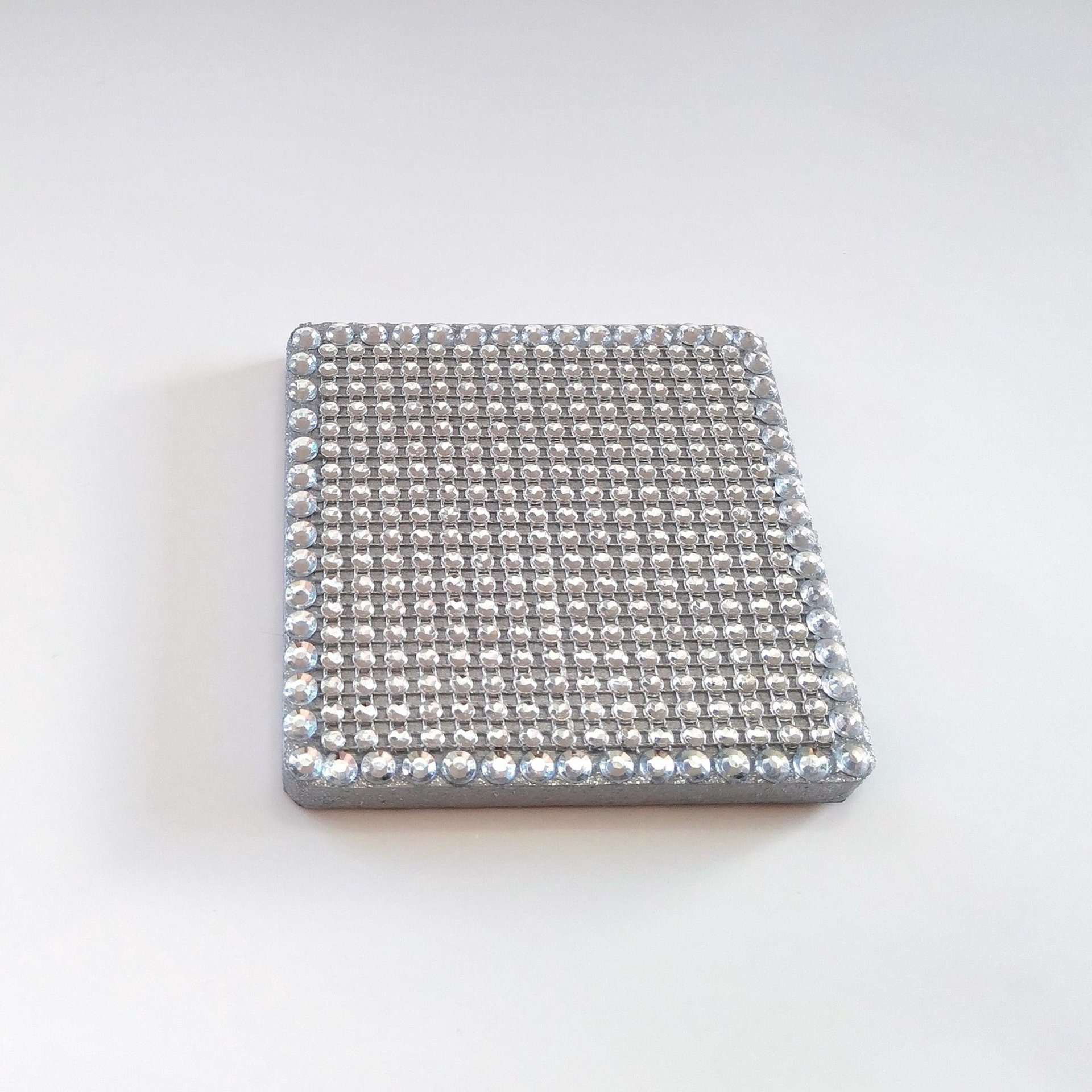 Bling Diamond Wrap Coaster Set - Sparkling silver drink coasters w/clear rhinestones - Set of 2 