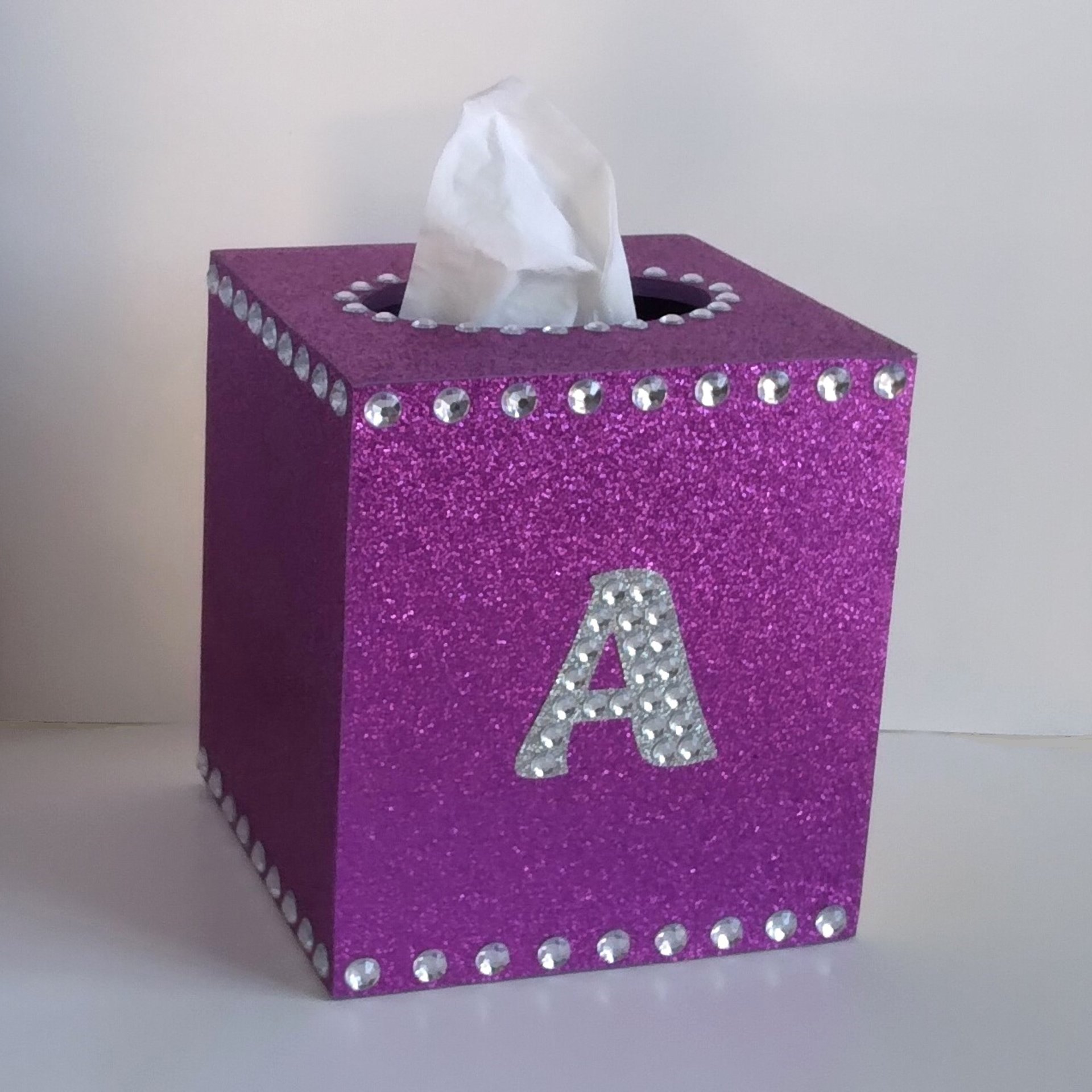 Glitter & Bling Initial Tissue Box Cover-in a Variety of Colors w/Clear Rhinestones and Bling Letter A-Z