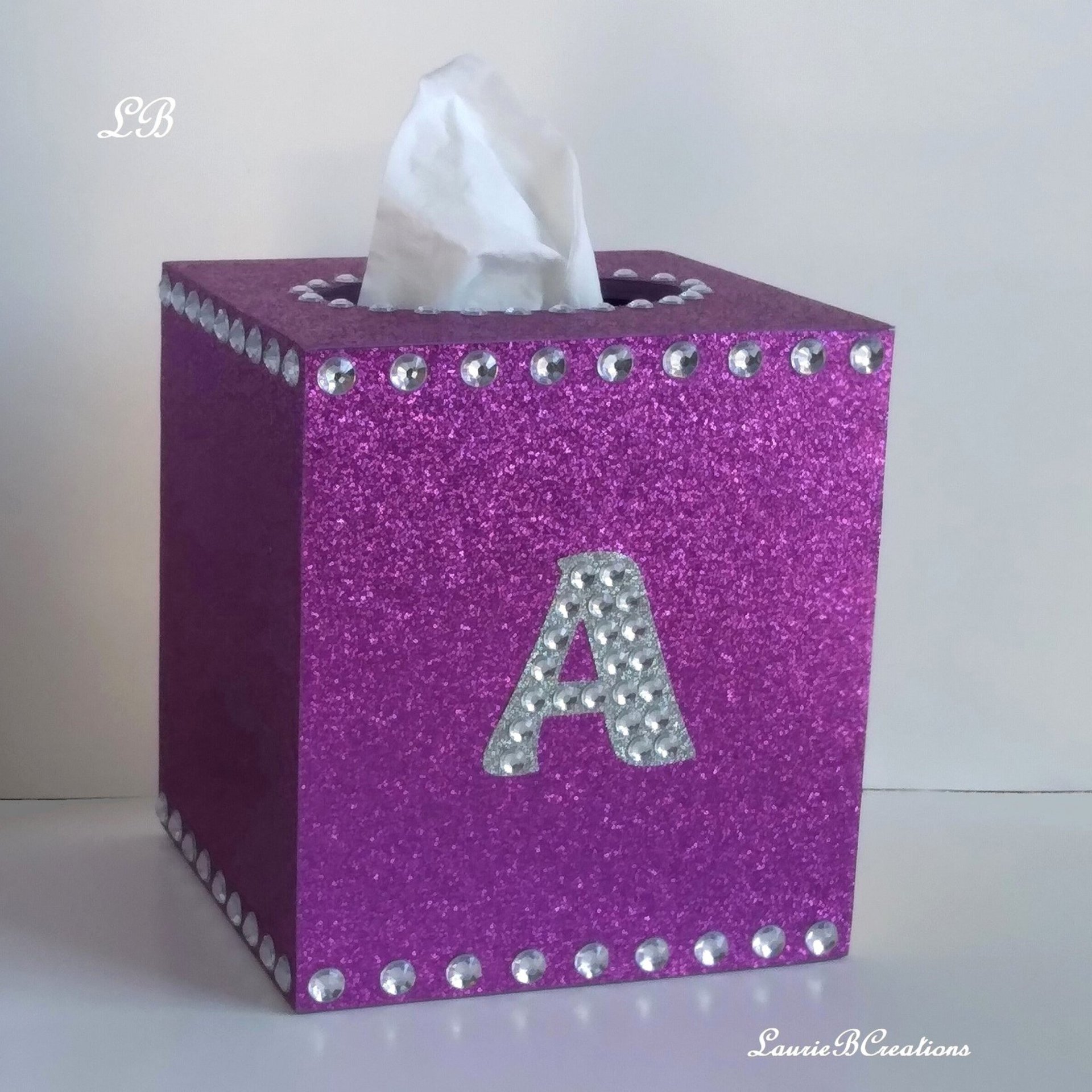 Glitter & Bling Initial Tissue Box Cover-in a Variety of Colors w/Clear Rhinestones and Bling Letter A-Z