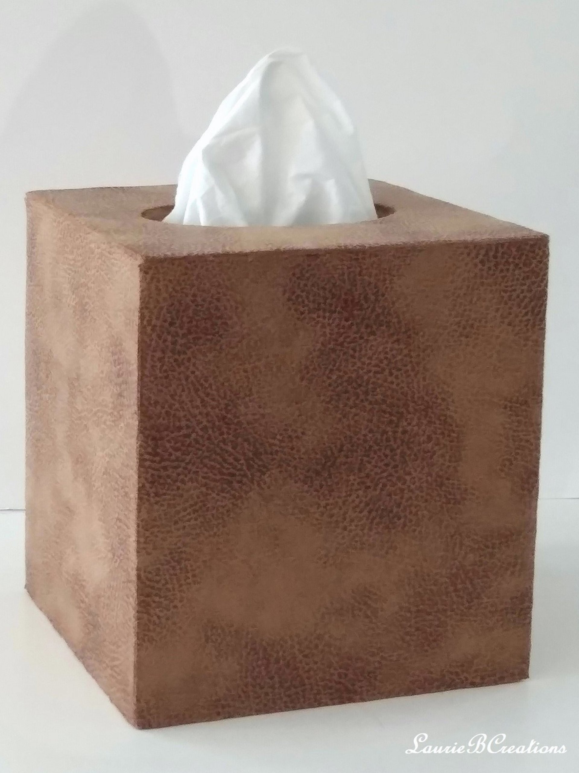 Brown Faux Suede Tissue Box Cover - Light and dark brown microsuede leather with distressed effect