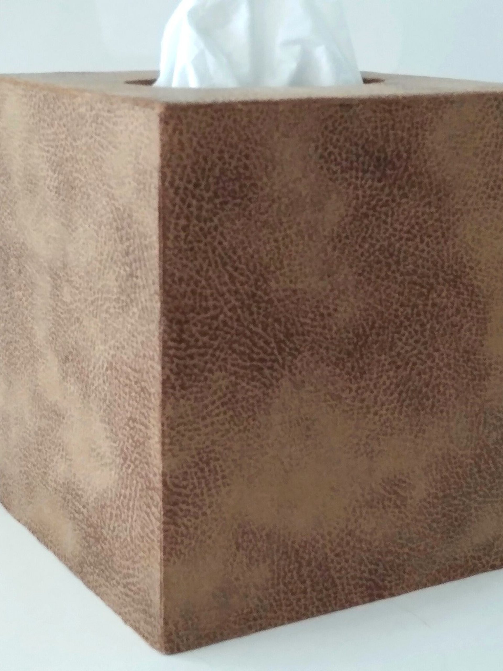 Brown Faux Suede Tissue Box Cover - Light and dark brown microsuede leather with distressed effect