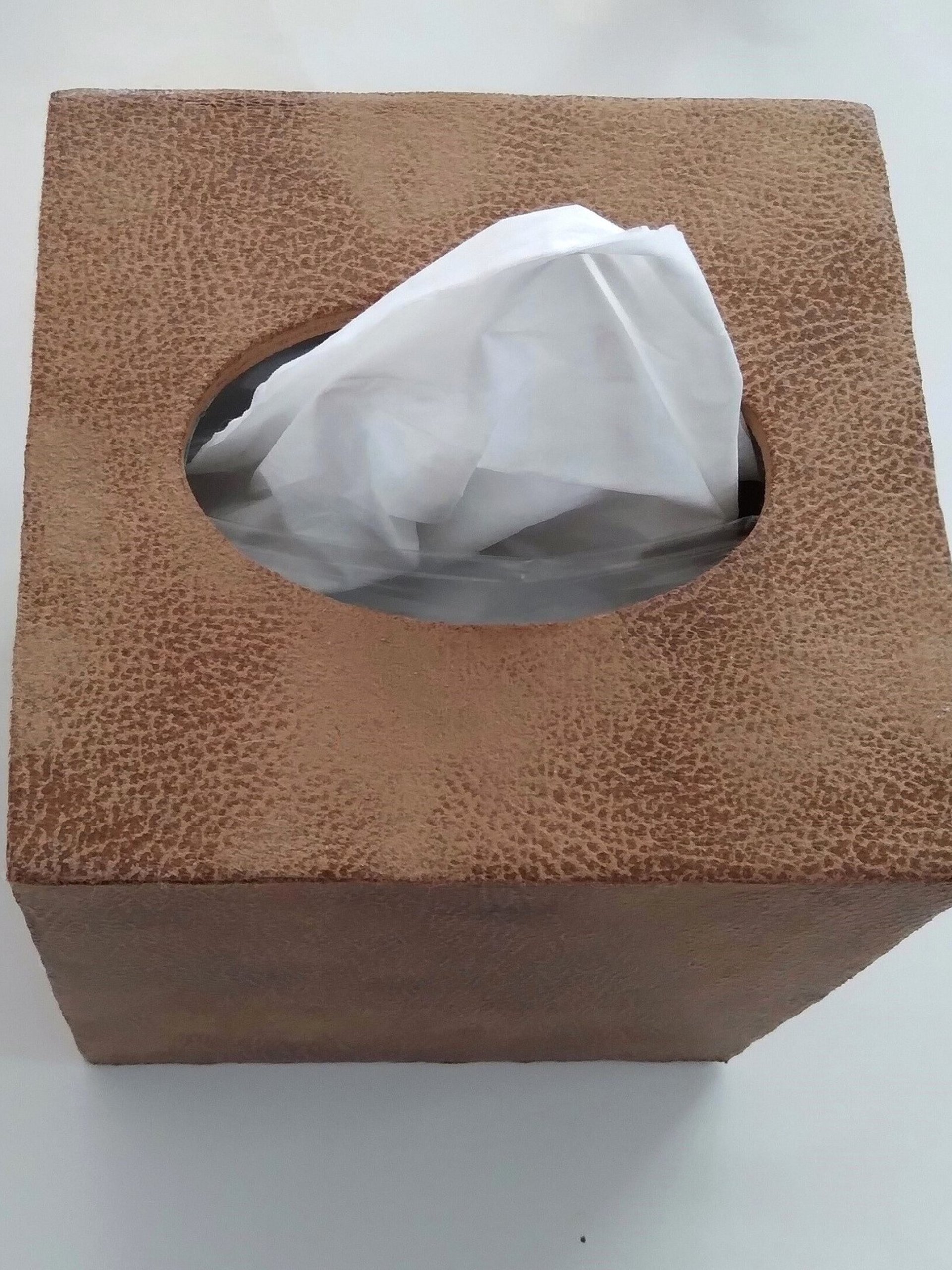 Brown Faux Suede Tissue Box Cover - Light and dark brown microsuede leather with distressed effect