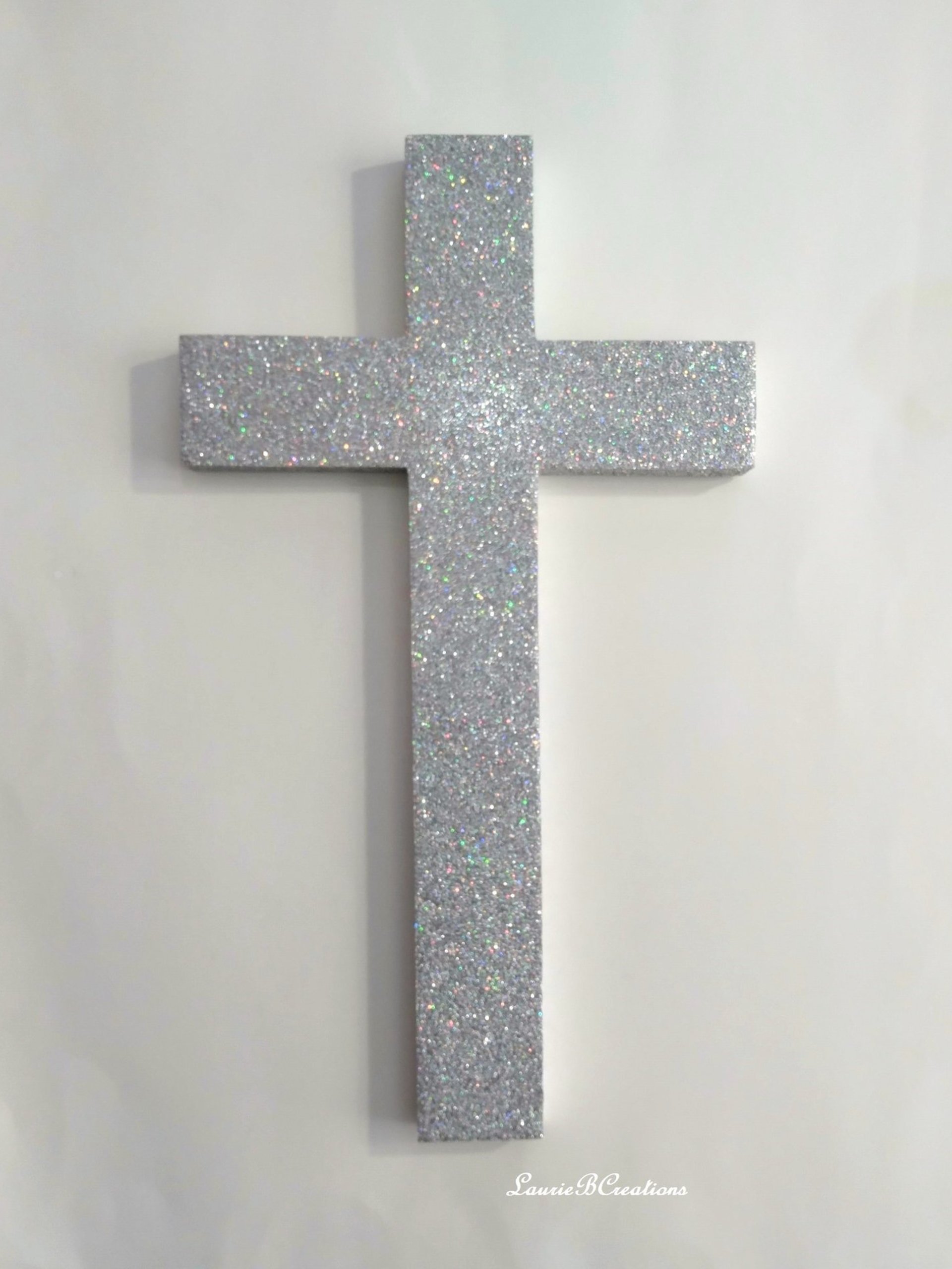 Iridescent Silver Glitter Wall Cross- Decorative fine glitter cross, 9.5" or 12"