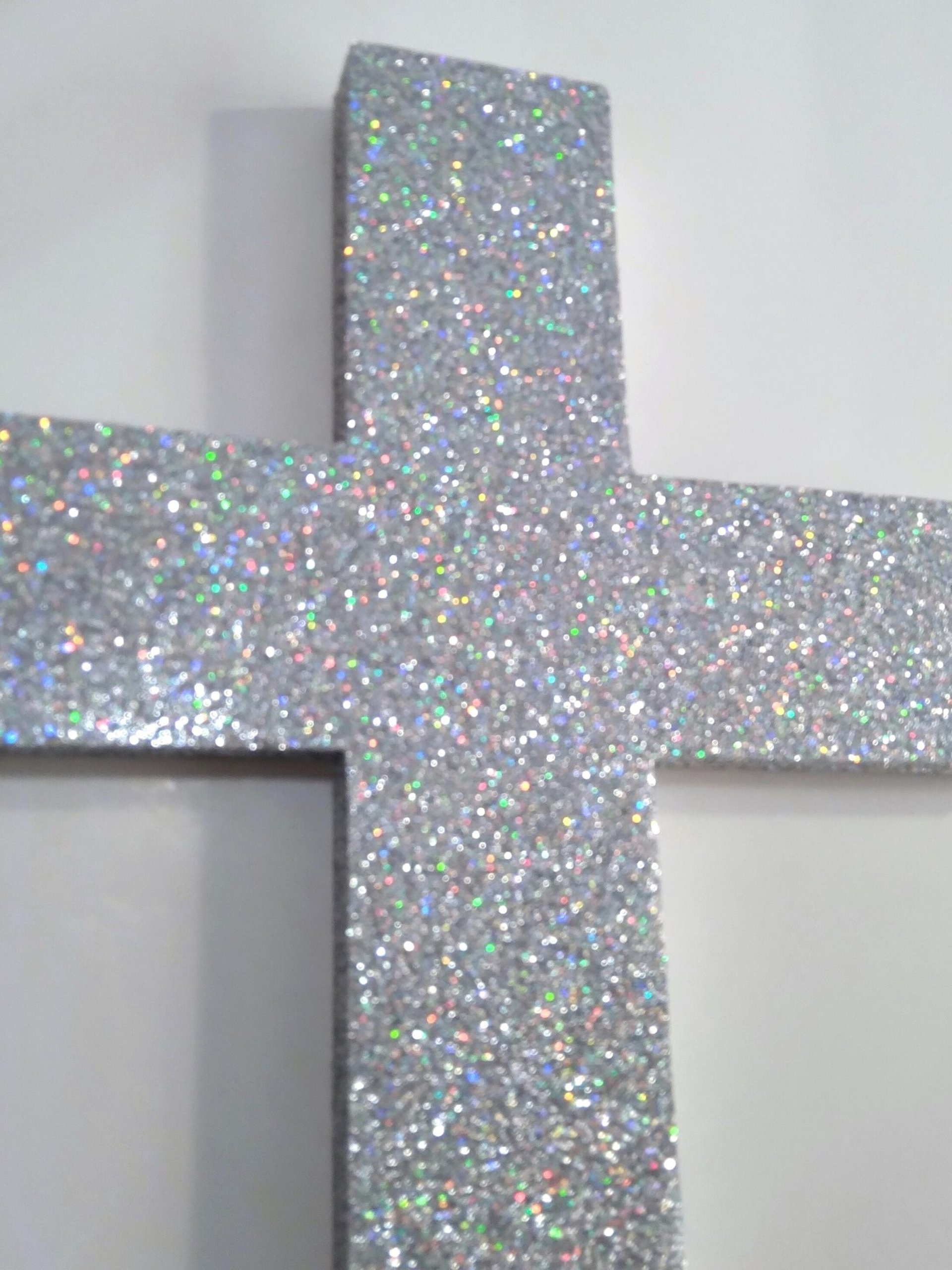Iridescent Silver Glitter Wall Cross- Decorative fine glitter cross, 9.5" or 12"