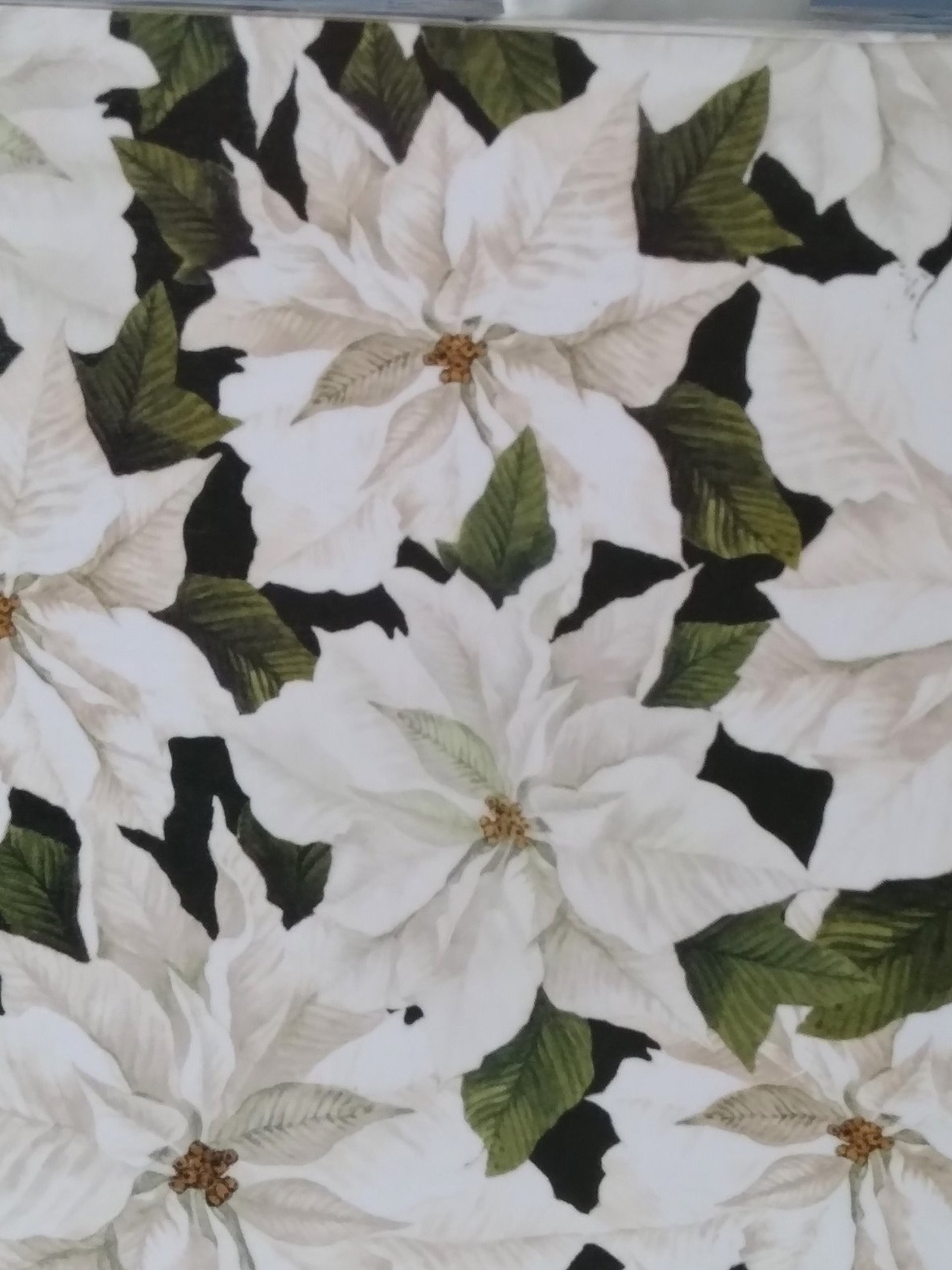 White Poinsettias Tissue Box Cover - Decoupage square tissue holder with winter flowers and leaves