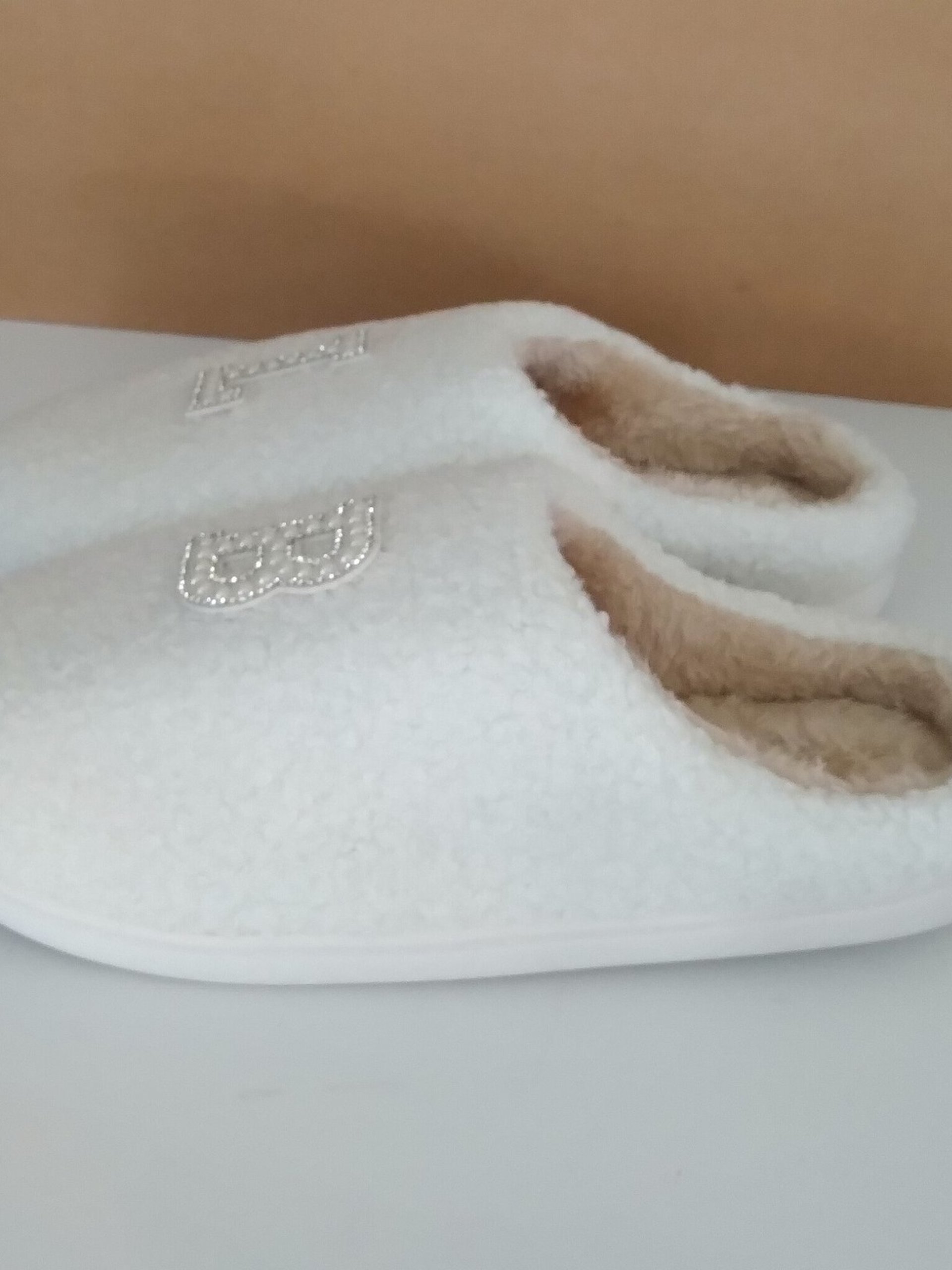 Bling Letter Slippers -  Ivory & tan with pearl rhinestone initials